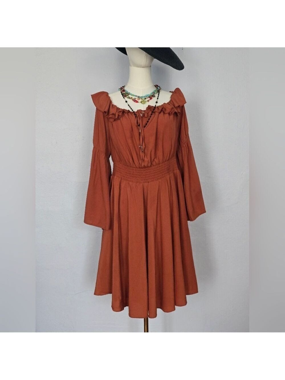 Scarlet Darkness Bell Sleeve Ruffle Neck Bell Sleeve Dress XL